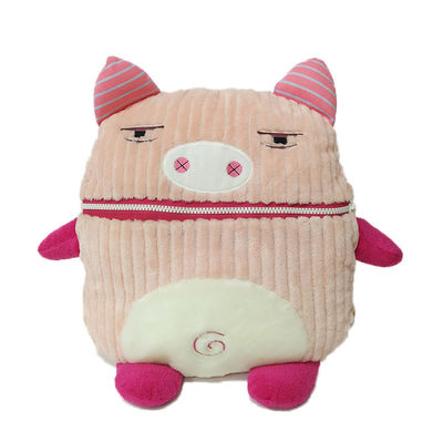 Juguete rosado ISO9001 de la felpa de la pana de la boca de la cremallera de la almohada de la mano del cerdo