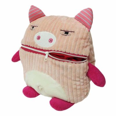 Juguete rosado ISO9001 de la felpa de la pana de la boca de la cremallera de la almohada de la mano del cerdo