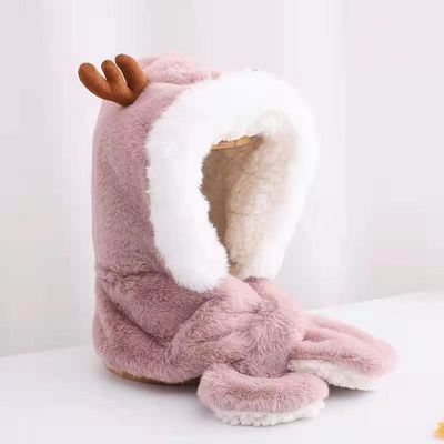 Casquillo integrado del oído de la bufanda caliente del invierno de la asta de la felpa de los niños preciosos del casquillo