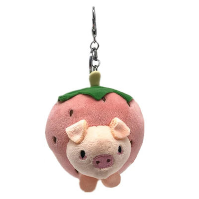 juguetes de cadena dominantes de la felpa de la cara animal de la fresa de la historieta del 10cm para las llaves del coche