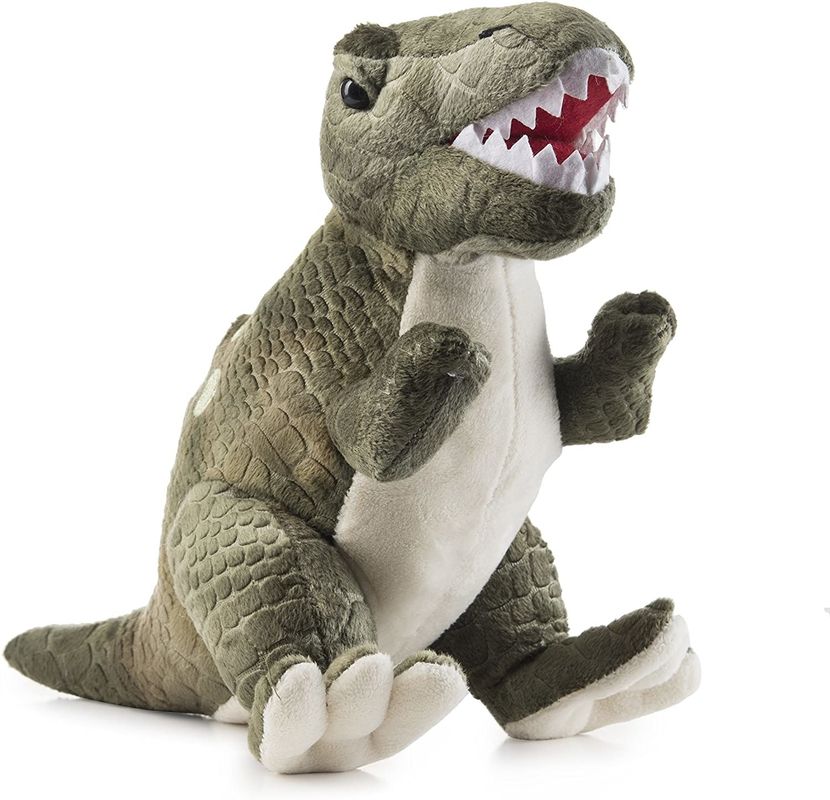 Juguete verde de la felpa del tiranosaurio con los dientes puntiagudos un juguete de la felpa del dinosaurio hecho de la felpa de corte grabada en relieve