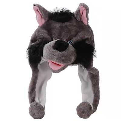 Apoyos del tocado del funcionamiento de la guardería de Gray Wolf Cartoon Animal Plush Hat
